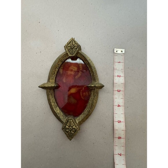 Vintage Jesus Christ Stained Glass Hanging Ornament In Golden Frame - Picture 7 of 11